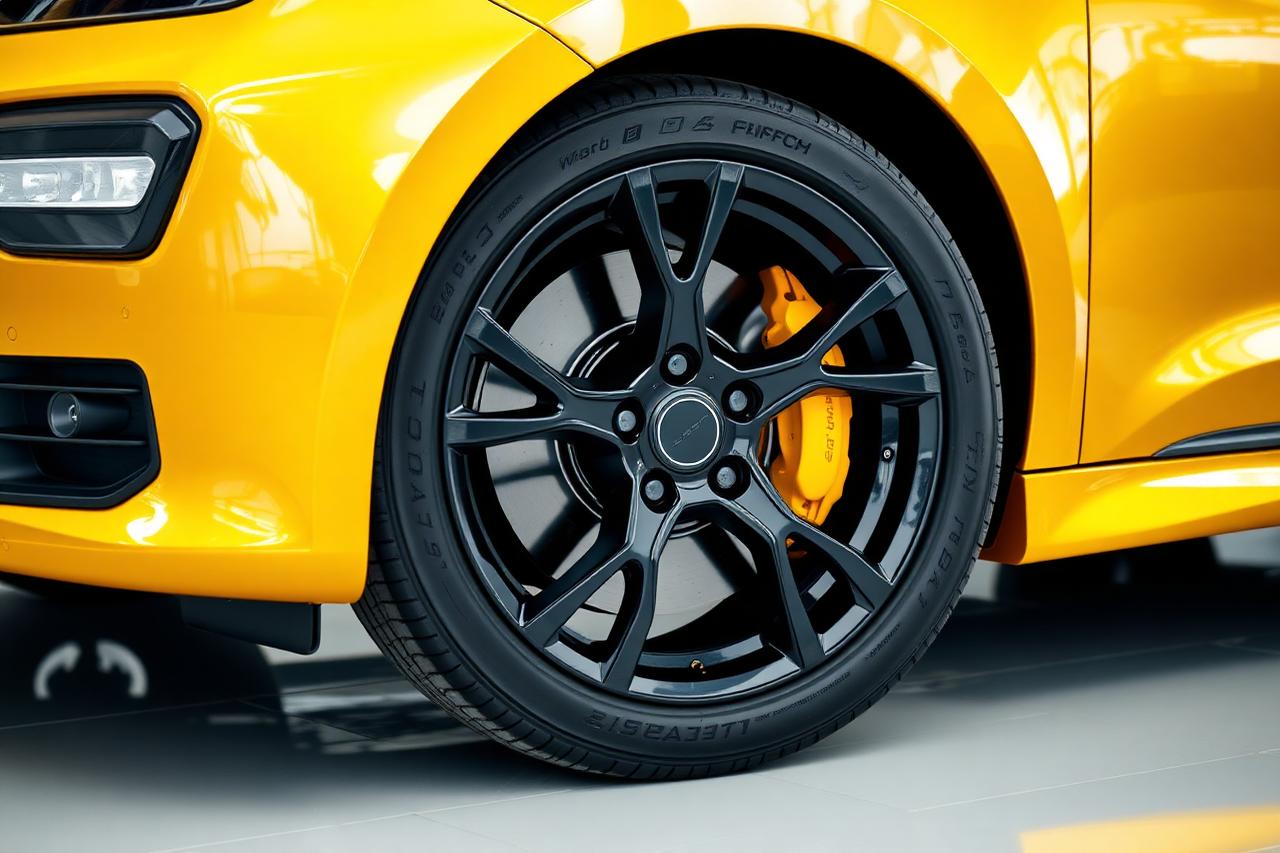 Tesla jaune — Édition Solar — Les pneus